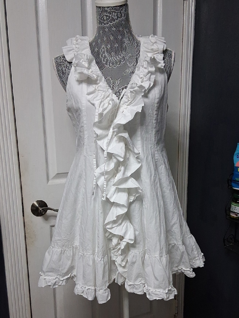 White Ruffled Midi Dress - Feminine Sleeveless Design